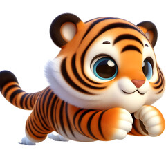 Cute 3d tiger isolated on white background