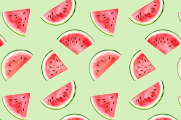 グリーン背景のスイカの総柄イラスト　生成AI