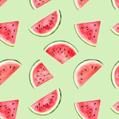 グリーン背景のスイカの総柄イラスト　生成AI