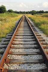 Obraz premium Endless Horizons: A Railway Track Journey through Time and Nature's Splendor