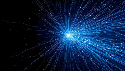 Fototapeta premium Abstract Blue Light Trails Radiating from Central Point Creating Futuristic and Dynamic Effect on Black Background Evoking Connectivity and Technological Themes