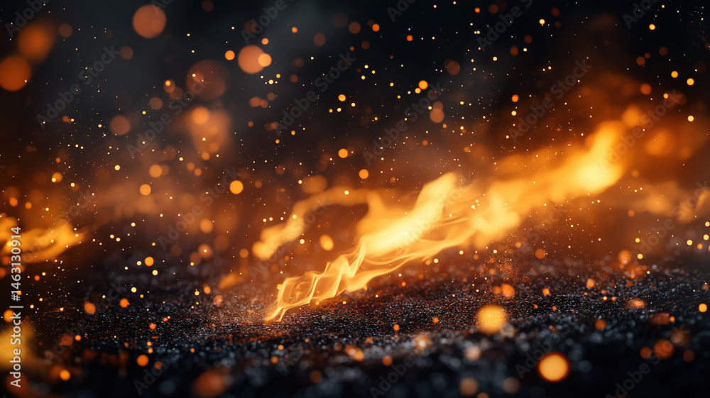 Wall mural blurred sparks from fire flickering in front of a deep black background, creating a dramatic effect