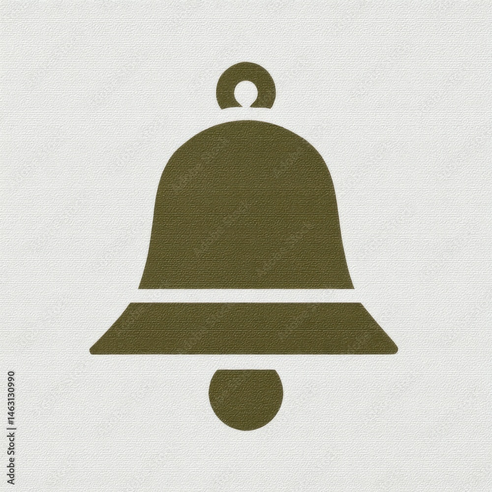 Aufkleber olive green bell icon on a textured white background for notifications and alerts.