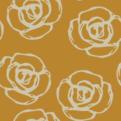 Seamless botanical pattern with roses. Repeating floral print with silhouetted blossom. Hand drawn sketches.