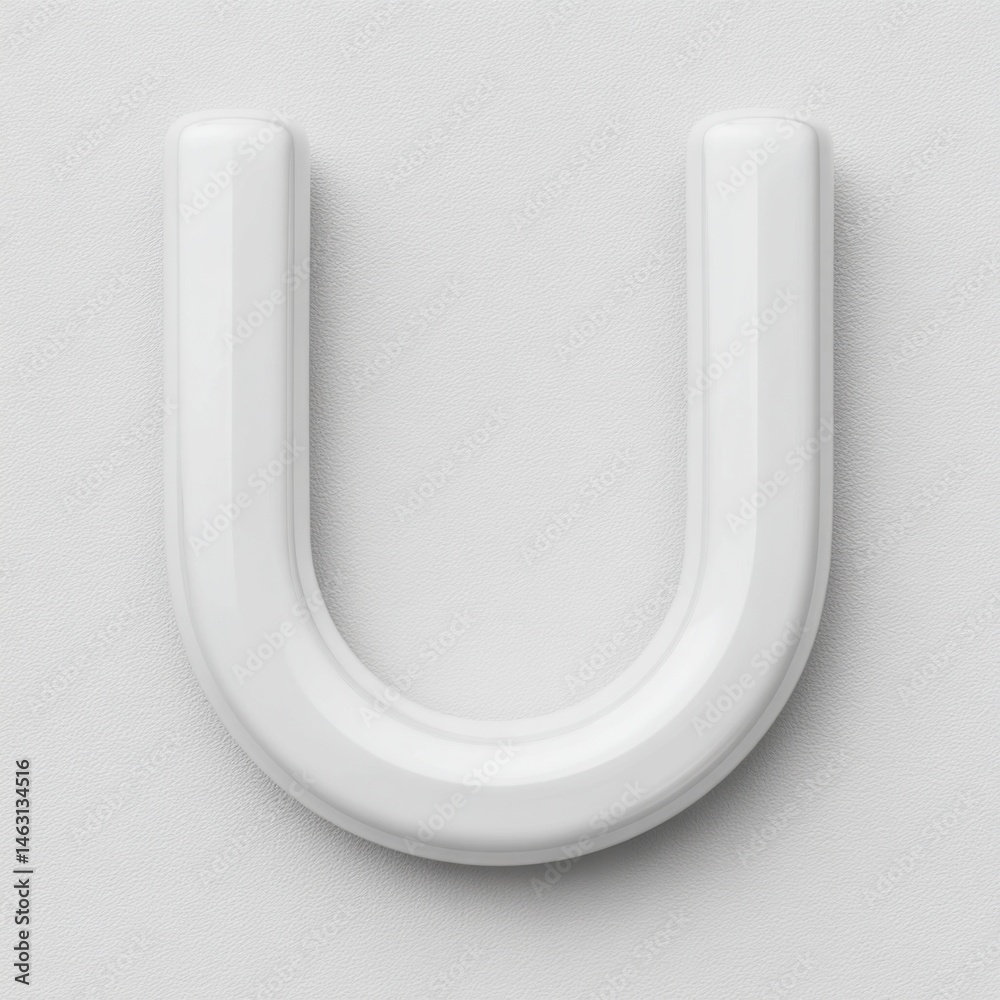 Poster shiny white uppercase letter u on a textured surface with soft shadows