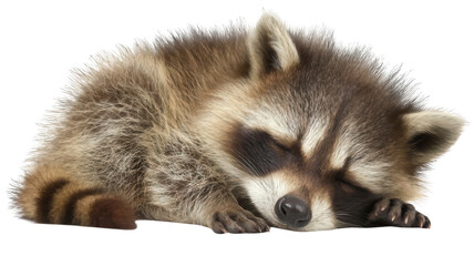 Obraz premium Realistic Sleeping Baby Raccoon Resting Isolated on White Background