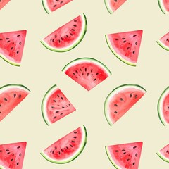 アイボリー背景のスイカの総柄イラスト　生成AI