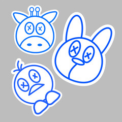 Vector Doodle Illustrations in various animals shapes for sticker or print

