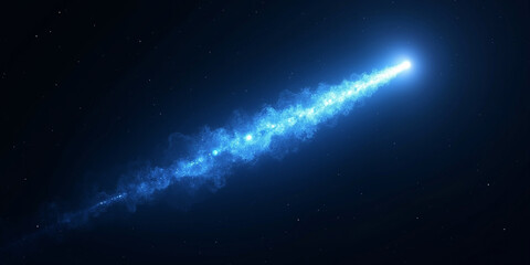 A bright blue shooting star streaking across the dark night sky above us