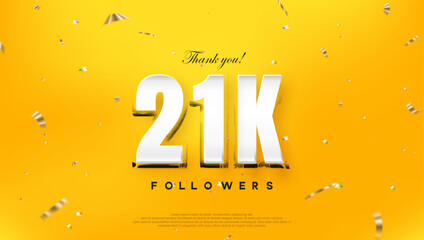 Thank you 21k followers, on a bright yellow background.