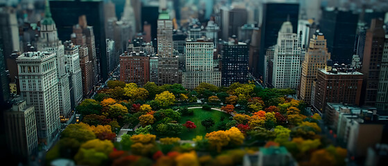 Miniature City Park With Fall Foliage