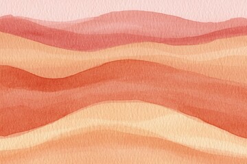 Abstract watercolor landscape.  Soft, blended hues of terracotta and peach create layered, rolling hills