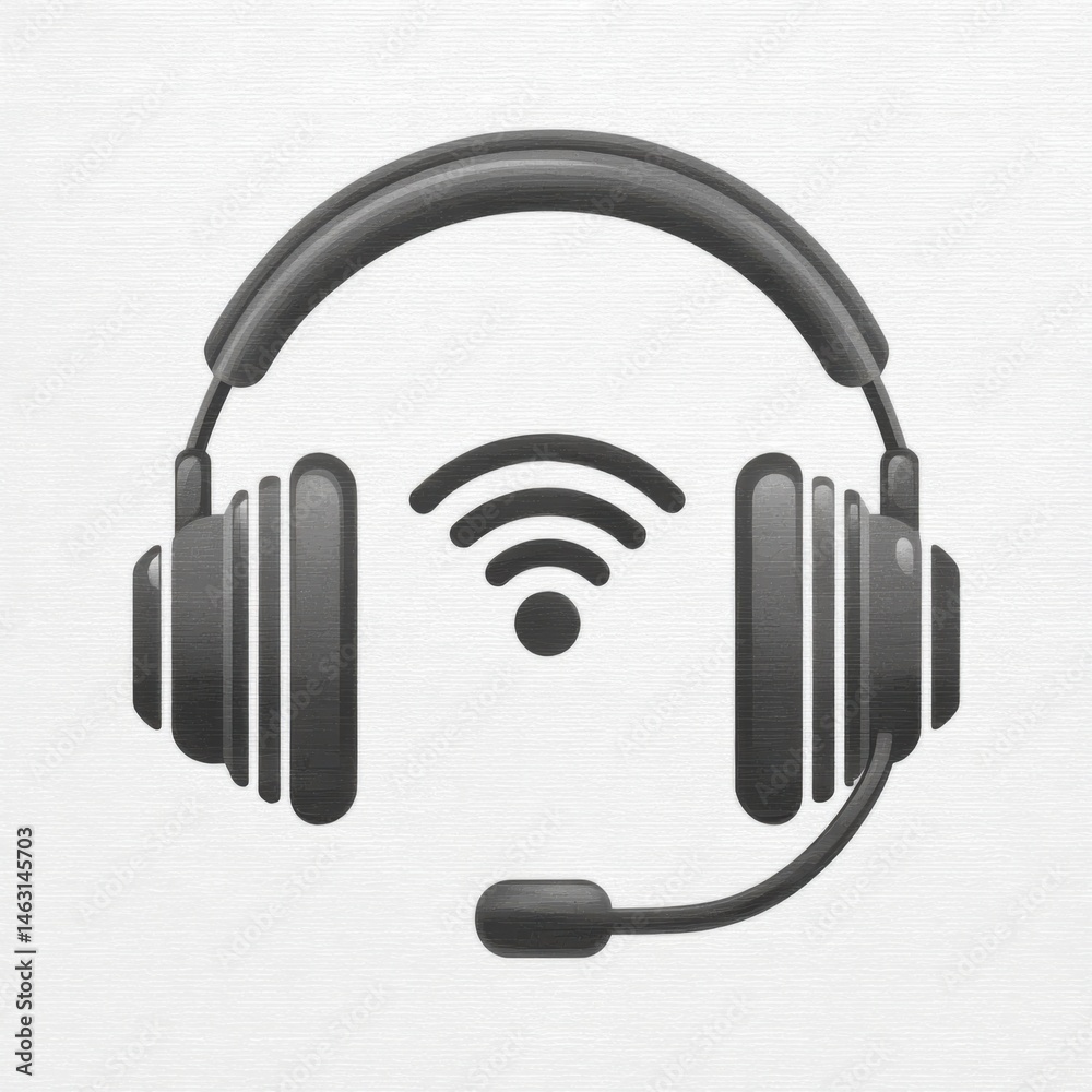 Poster Wireless headset icon with microphone and wifi symbol on white background