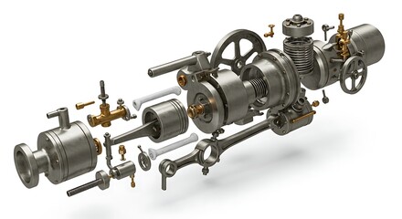 Detailed Exploded View of a Vintage Metal Machine Engine Mechanism