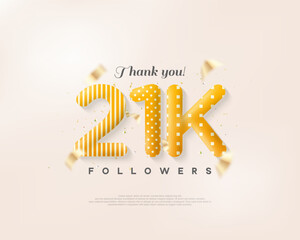 Beautiful design with 21k speech numbers illustration, realistic 3d balloons.