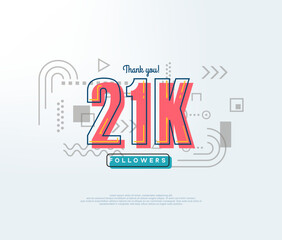 Cartoon number thank you 21k followers, soft red color.