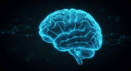 Digital Glowing Brain Hologram with Futuristic Neural Effects