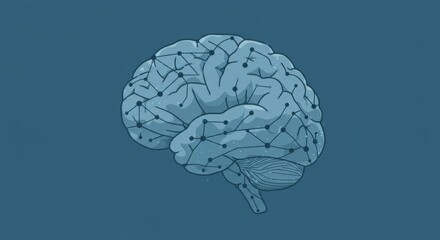 Digital Brain Illustration with Circuit Lines and Binary Code Background