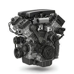 Detailed View of a Modern V-Type Internal Combustion Engine Isolated