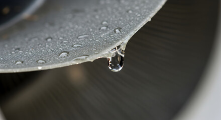 Water Droplets Clinging to Metal Surface in Sharp Focus Detailing Cleanliness