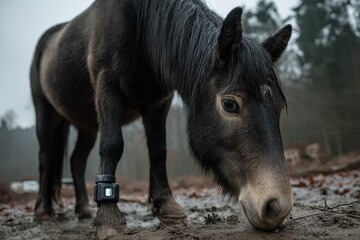 Fototapeta premium Smart Technology for Planting Rows in Wide Farmland with Horses in the Background
