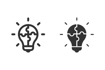 Light bulb with jigsaw puzzle pieces icon set. Represents the concept of problem solving, innovation, and ideas. Perfect for business and technology related content