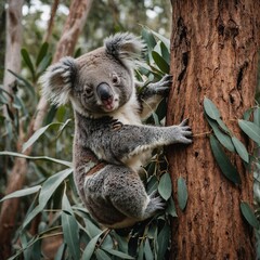 Obraz premium Koala Clinging to a Eucalyptus Tree