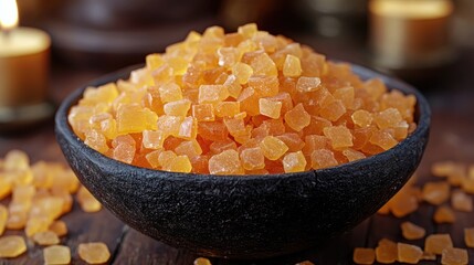 Dried, diced fruit in a dark bowl