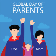 illustration vector graphic of the family wears flying robes, perfect for international day, global day of parents, celebrate, greeting card, etc.
