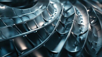 Complex metallic turbine rotor detail showcasing precision engineering and aerodynamics