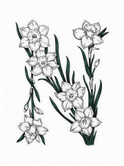 Letter N Flower Monogram – Coloring Page Design