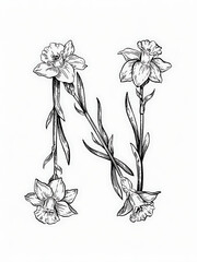 Letter N Flower Monogram – Coloring Page Design