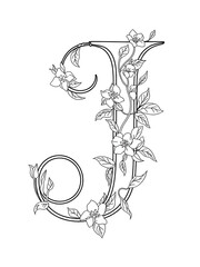 Letter J Flower Monogram – Coloring Page Design