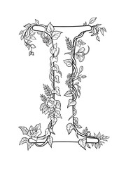 Letter I Flower Monogram – Coloring Page Design