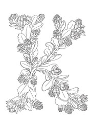 Letter K Flower Monogram – Coloring Page Design