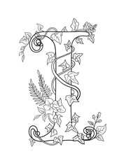 Letter I Flower Monogram – Coloring Page Design