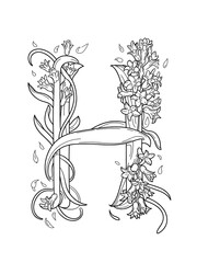Letter H Flower Monogram – Coloring Page Design