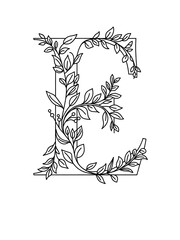 Letter E Flower Monogram – Coloring Page Design