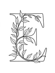 Letter E Floral Monogram, abstract floral background with flowers