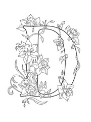 Letter D Floral Monogram, abstract floral background with flowers