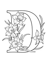 Letter D Outline Coloring Page – Garden Alphabet Monogram