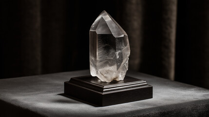 Minimalist quartz crystal standing composition displayed elegantly on dark marble platform for refined home décor