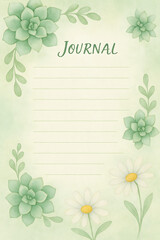Green Succulent Journal Page – Botanical Writing Template