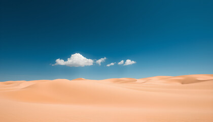 Fototapeta premium Minimalist desert landscape under a vast sky, where a few serene clouds float silently above the dunes