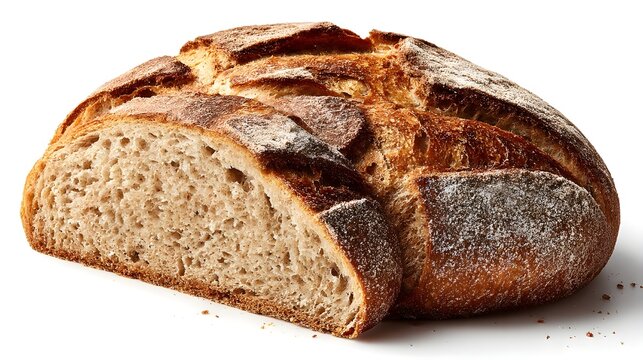 Savor a slice of crusty sourdough rye bread in front view highlighting artisanal baking craftsmanship