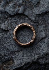 Artisan Molten Bronze Ring Displayed on Rough Slate Background Elevating Industrial Chic Interior Design Aesthetics