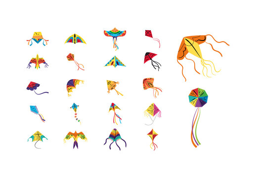 Colorful Decorative Flying Festival Wind Paper Illustration Set