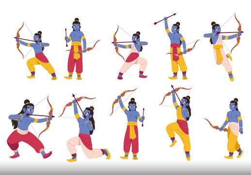 Colorful Heroic Archer Warrior Mythology Character Illustration Set