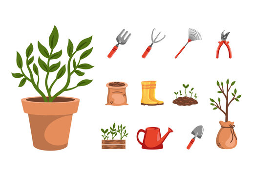 Colorful Garden Tools Icons Outdoor Farming Icons Set