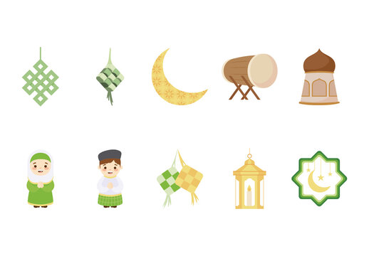 Green And Brown Religion Culture Festival Celebration Icons Set